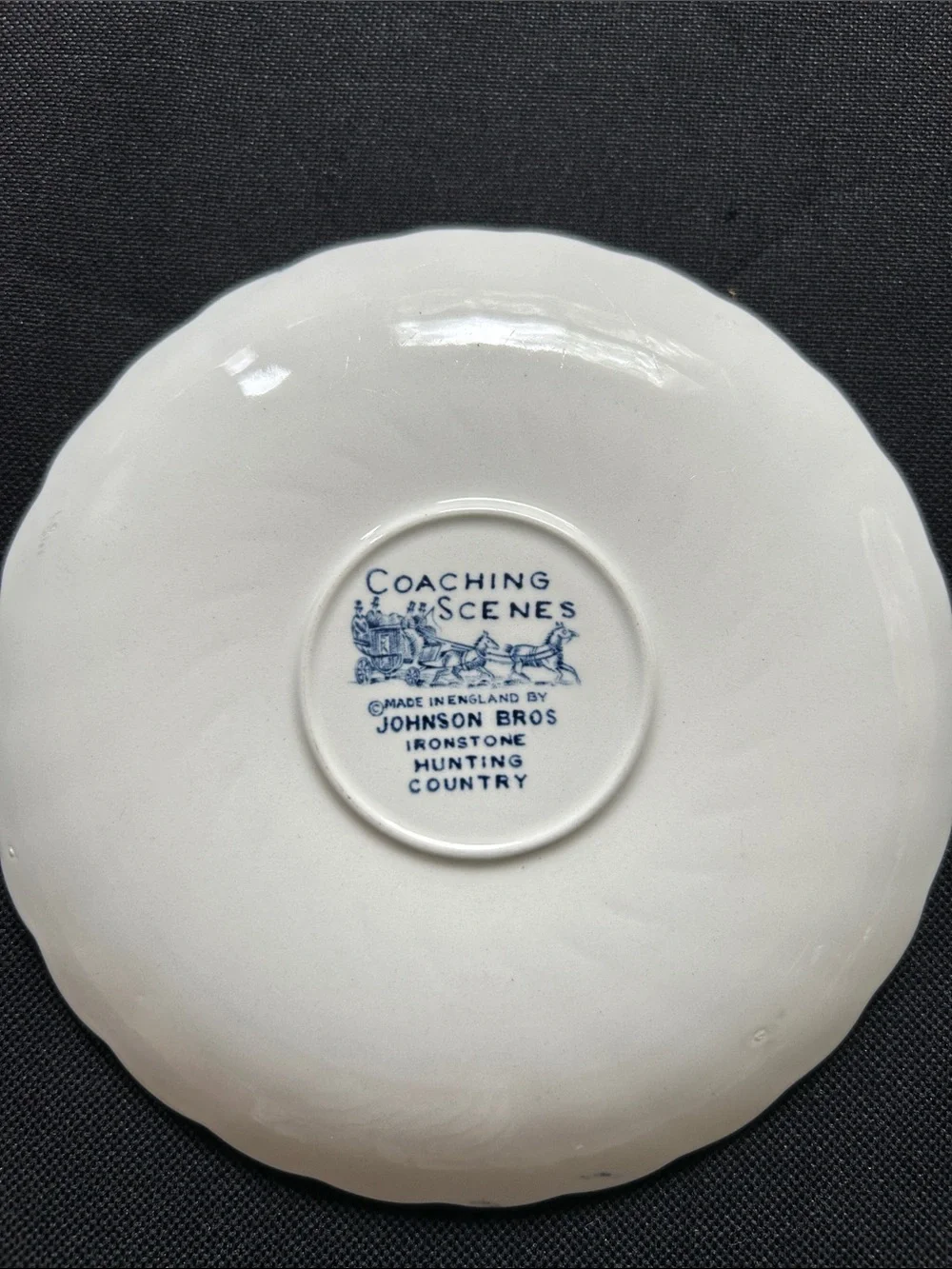 Vintage Blue and White Transferware Dinner Plate with Carriage Motif